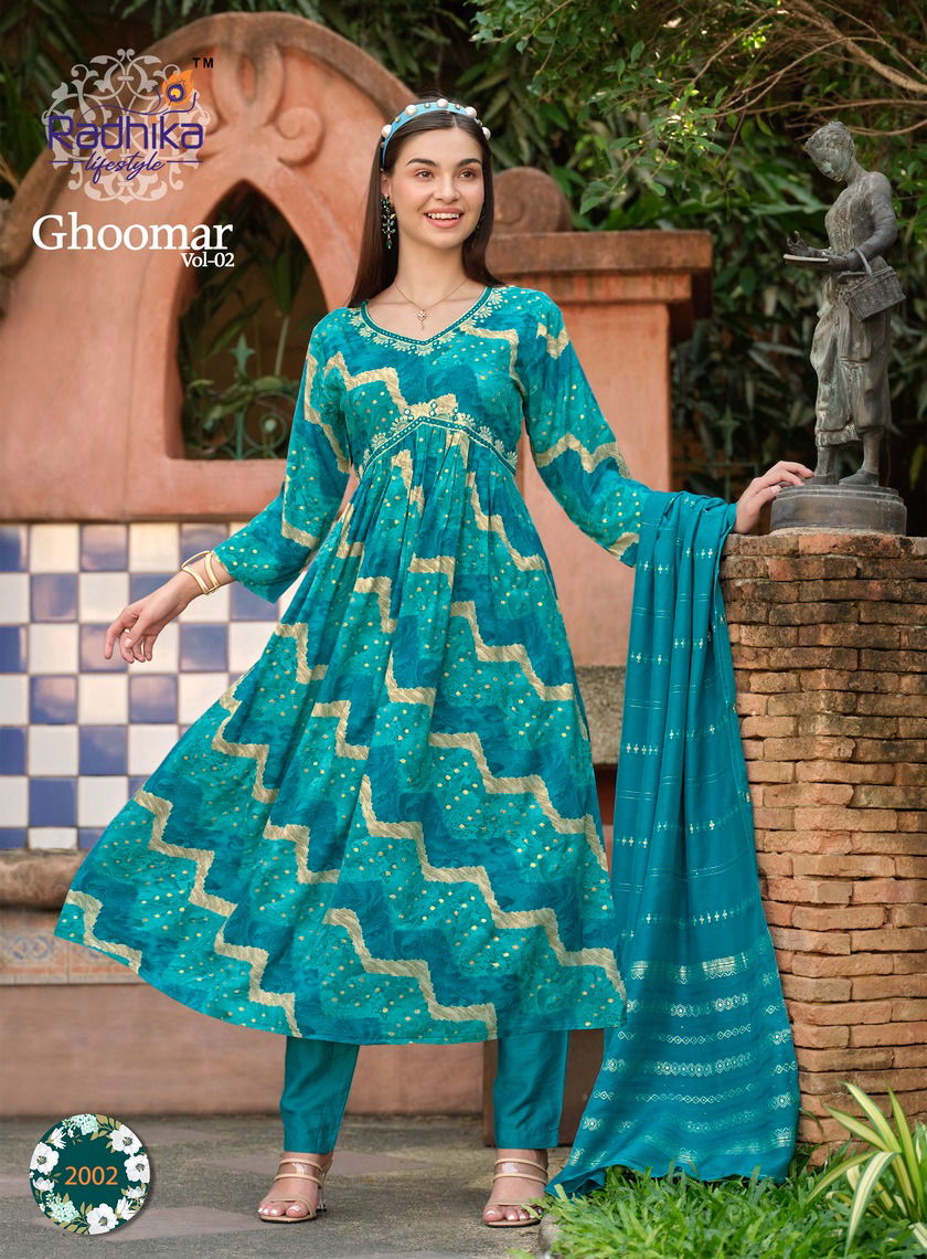 Ghoomar Vol 2 By Radhika Printed Alia Cut kurti With Bottom Dupatta
